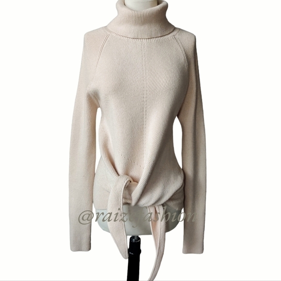 LOVERS AND FRIENDS Skye Turtleneck S Crop Tie Knot Front Long Sleeve Sweater - Picture 1 of 11